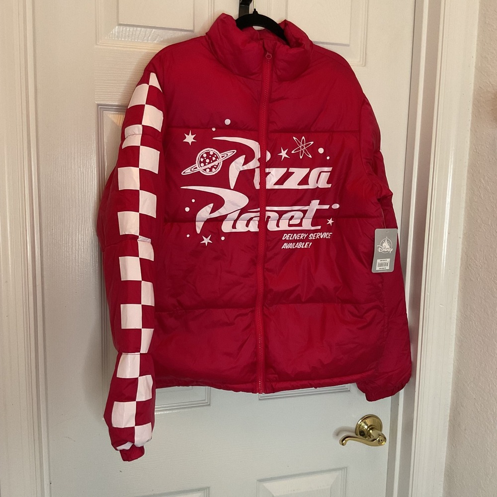 Disney Parks Toy Story Pizza Planet Puffer Jacket Red Checkered Sleeve Small
